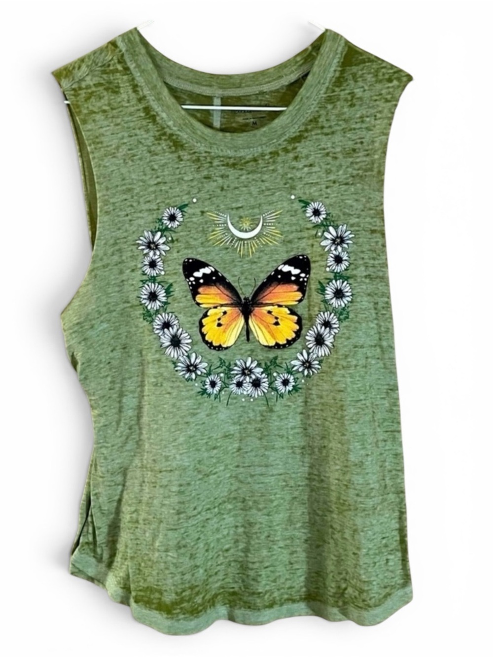 🦋 Rebellious One Butterfly Daisies Sage Green Tank Top